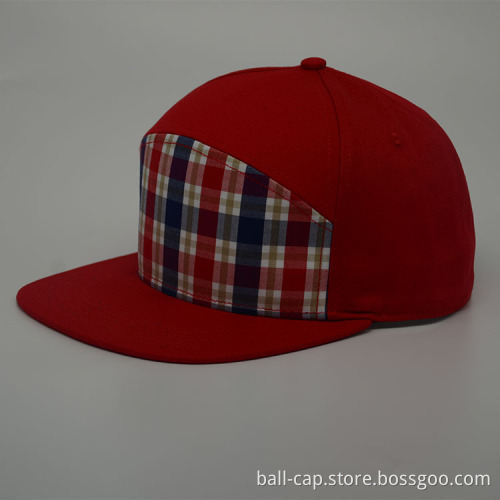 5 panels Flat bill cap snapback cap grid printing front
